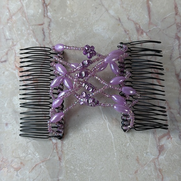 Purple Beaded Hair Clip Comb - Picture 4 of 4